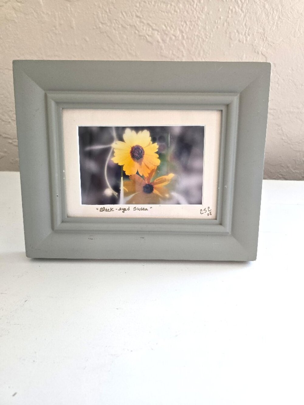 Signed "Black-eyed Susan" Floral Art Photograph in Sage Green Frame